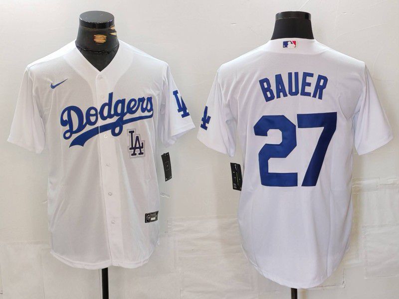 Men Los Angeles Dodgers #27 Bauer White Game 2024 Nike MLB Jersey style 7134